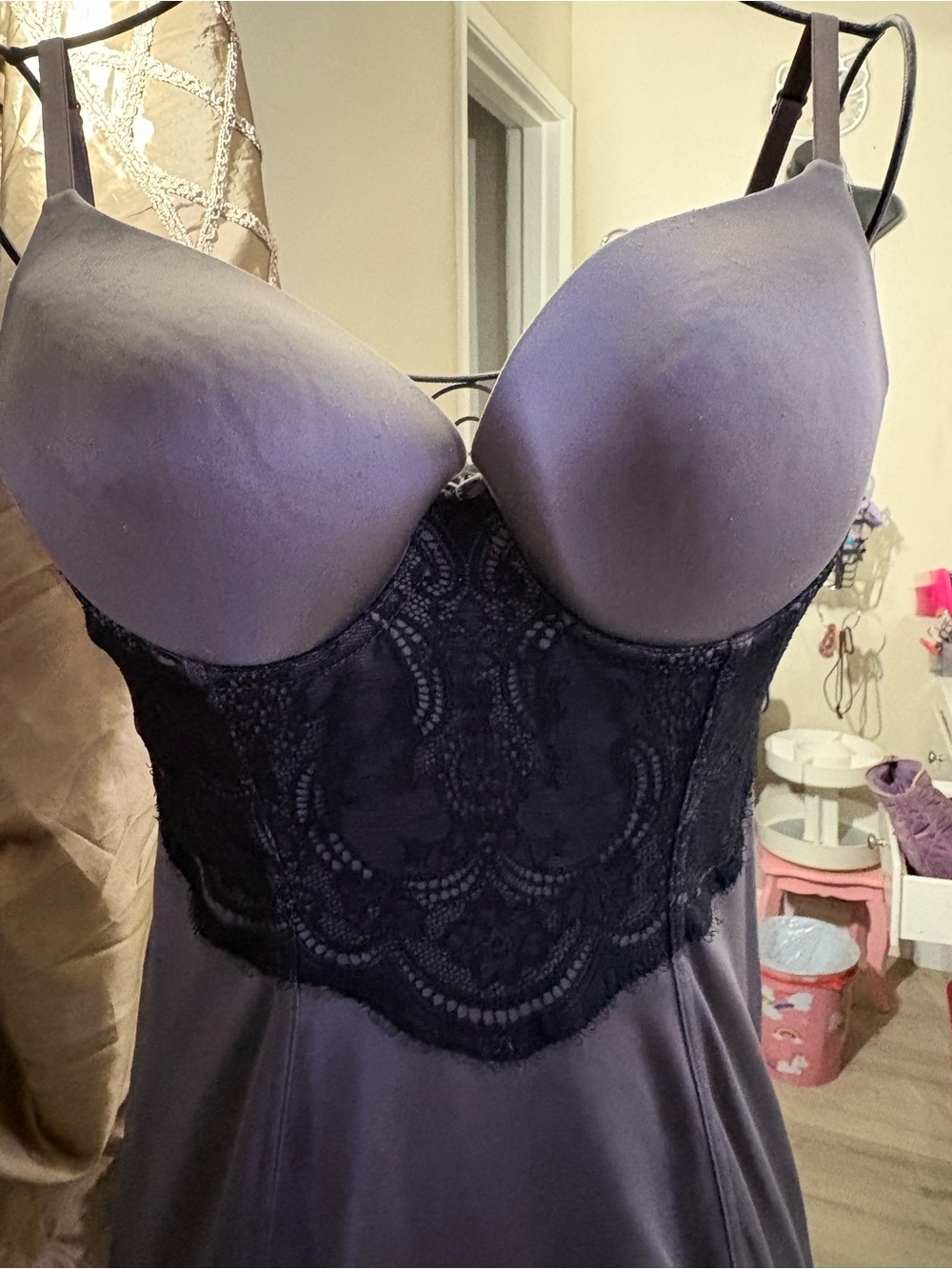 Lace-Trim Slip Dress Chemise in Purple